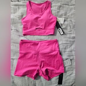 Mono B Hot Pink Short/Sports Bra Set small top and bottom 2 piece set